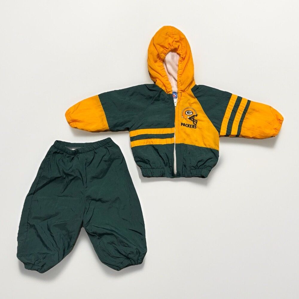 Vintage Green Bay Packers NFL Babyfair Tracksuit Set 12M Hooded Jacket Pants